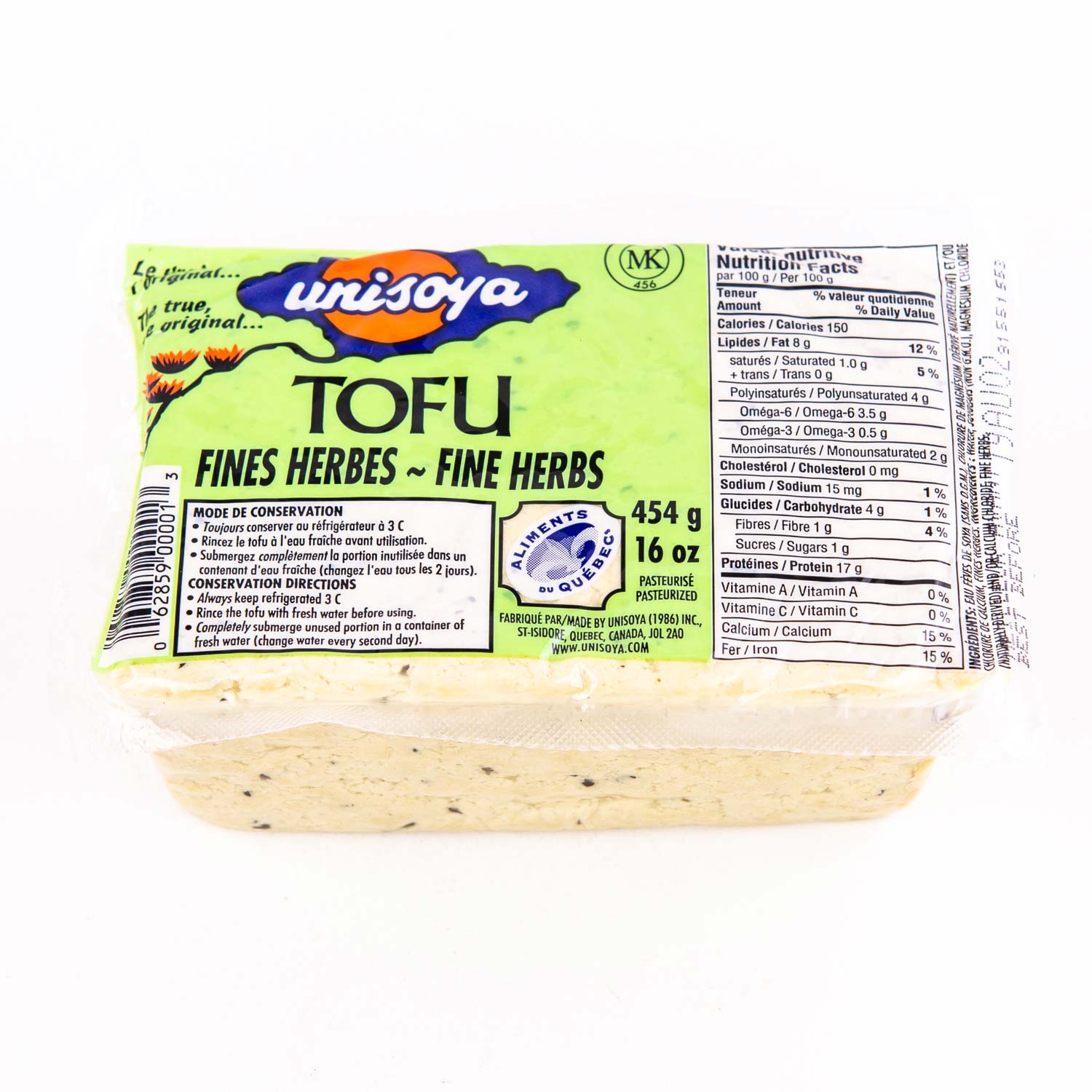 Tofu ferme nature Unisoya 454g - Fruiterie Boucherie Longueuil 