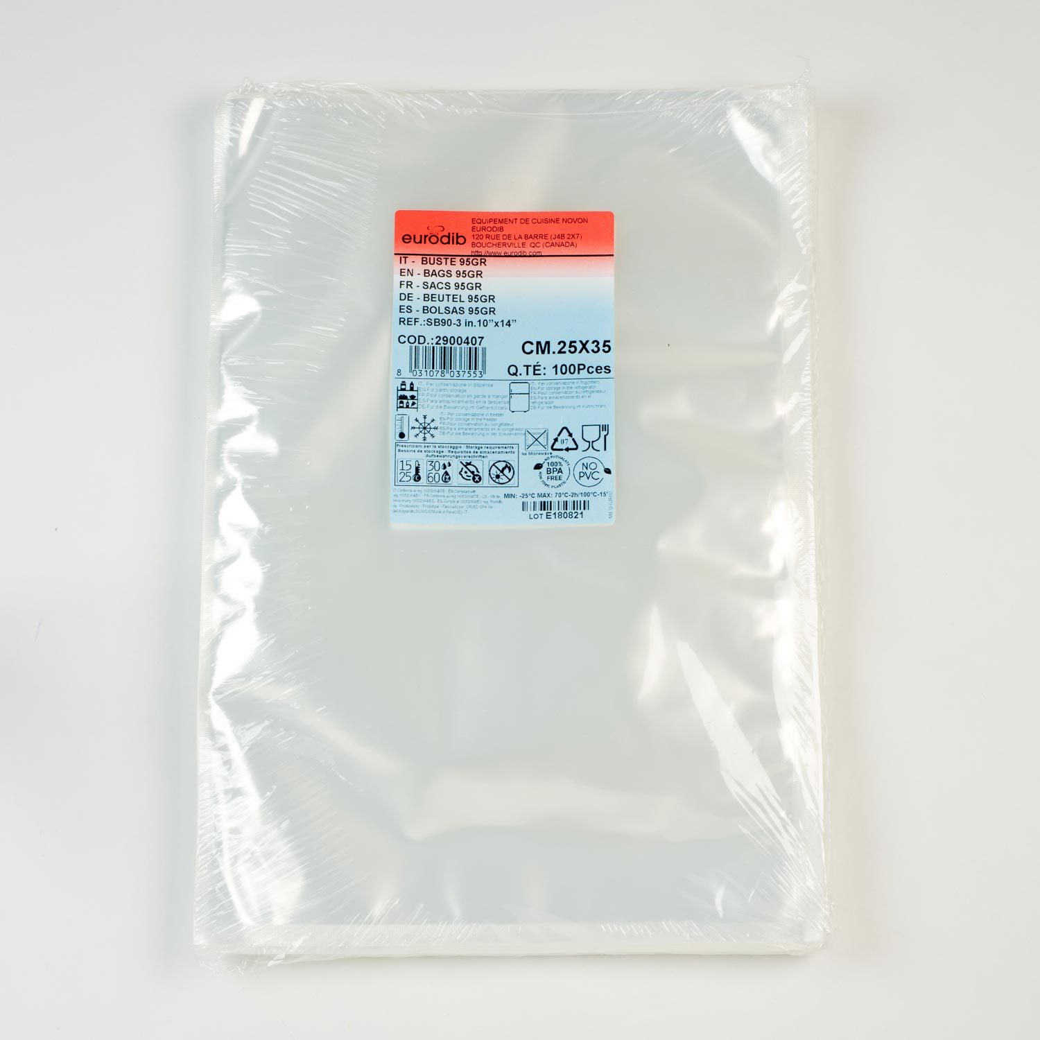 Lot de 100 sachets sous vide conservation ( SCO 110µ) transparents