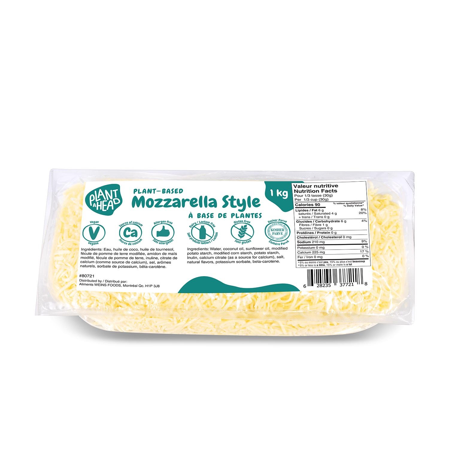 Plantbased Mozzarella Style Mix 1 kg Vegetarian cheese Mayrand
