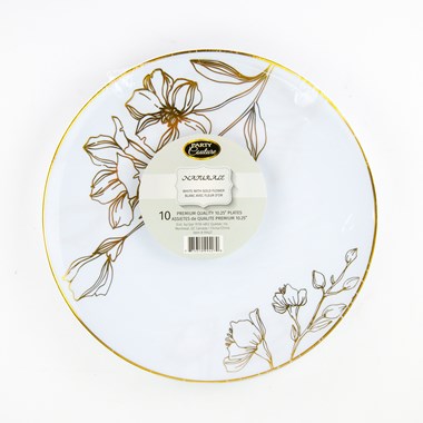 Assiette plastique blanc bande fleur or 10,25 x10 - Assiette jetable