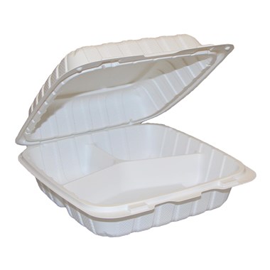 Plastic Take-out Container 9''x9''x3'' 3 Compartments x75